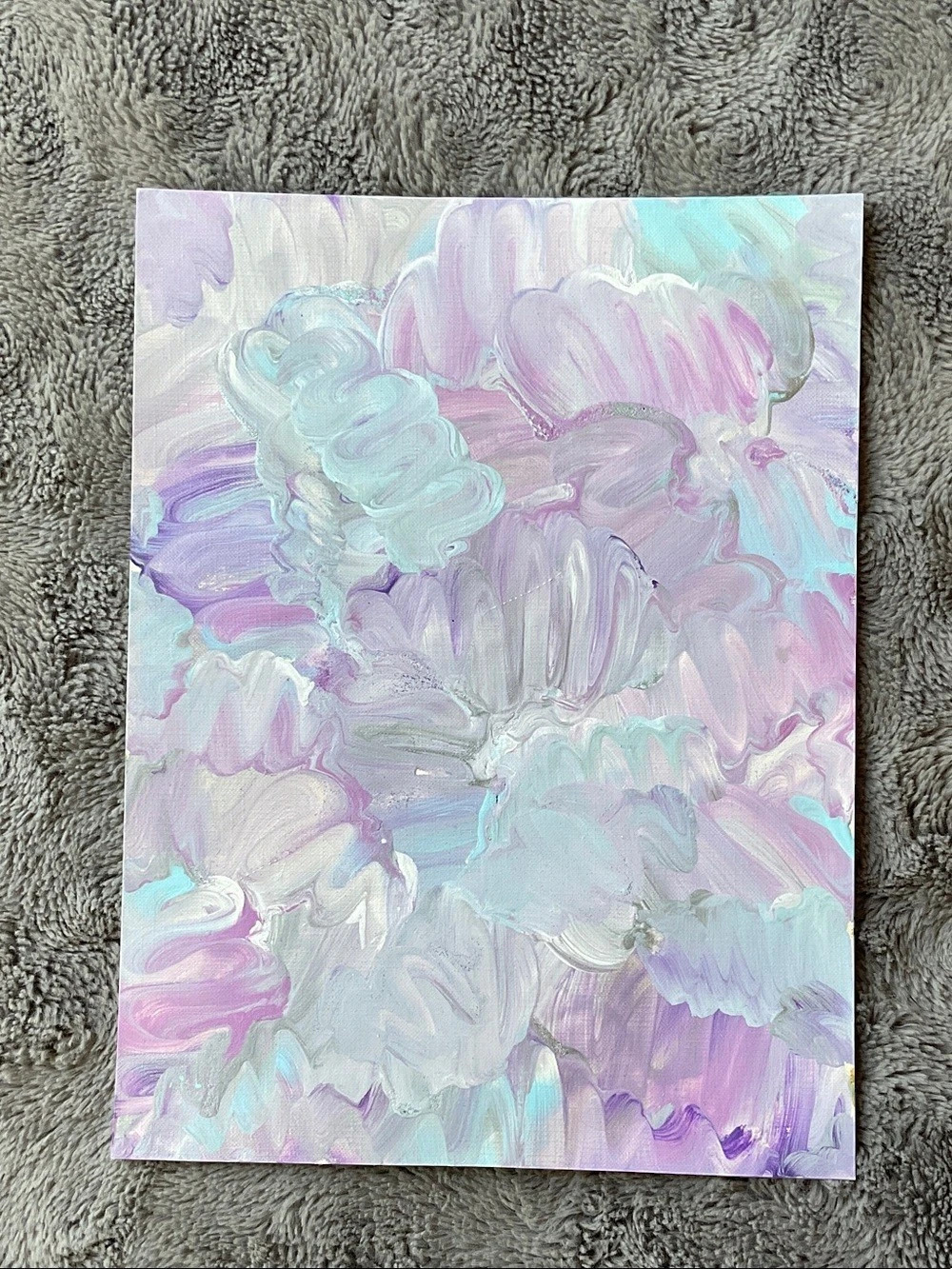 Abstract Floral Background Painting in Purple, Blue & Silver
